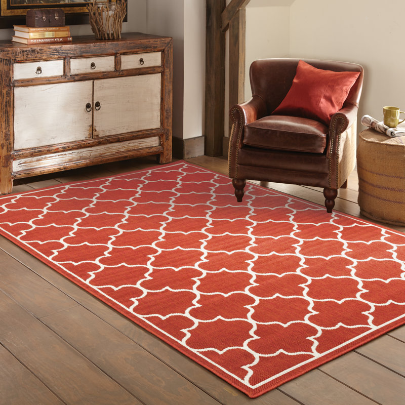 Birch Lane Whigham Geometric Tomato Red Indoor / Outdoor Area Rug